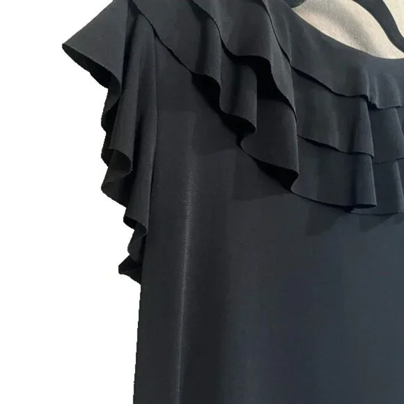 ENFOCUS STUDIO ELEGANT BLACK DRESS V NECKLINE RUFFLE TOP SLEEVELESS CAP SLEEVE - Picture 6 of 9